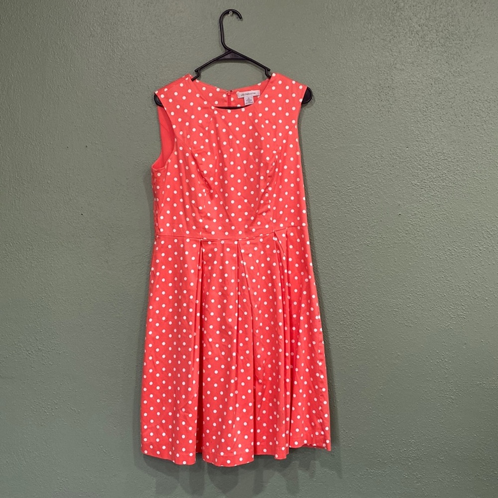 Liz Claiborne Coral and White Polka Dot Dress